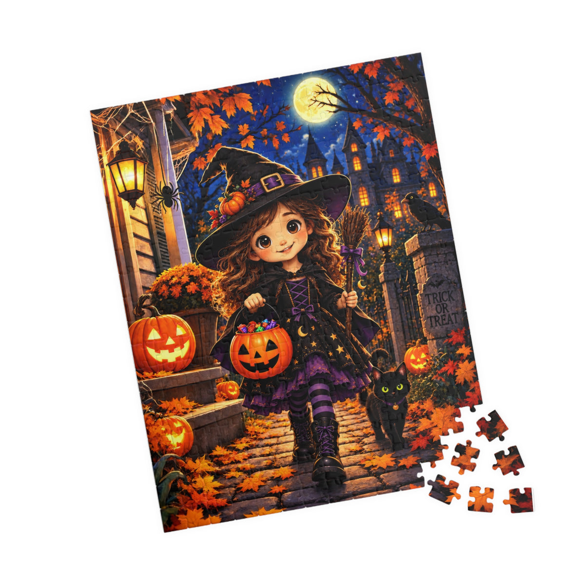 Halloween Witch Girl Puzzle — Cute Trick-or-Treat 252-Piece Jigsaw