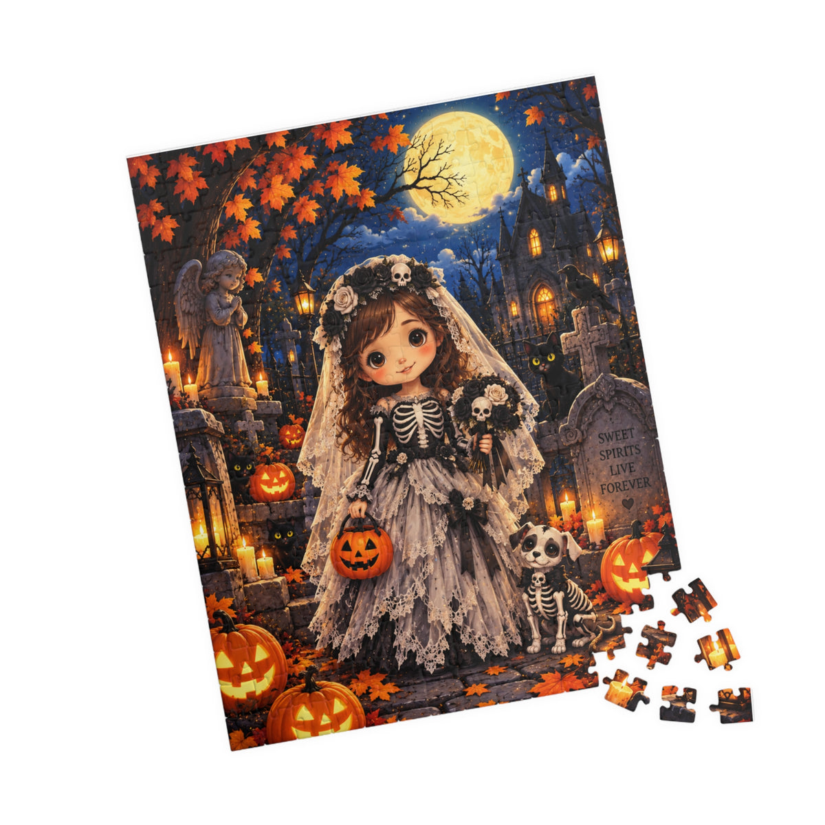 Halloween Bride Skeleton Jigsaw Puzzle — Cute Spooky 110/252/520/1014-Piece Puzzle