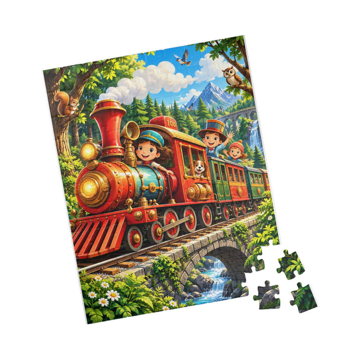 Scenic Vintage Train Kids Puzzle — 110 or 252-Piece Jigsaw