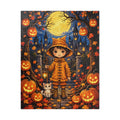 Halloween Pumpkin Patch Puzzle — Cute Kid in Orange Coat & Cat (110/252 pcs)