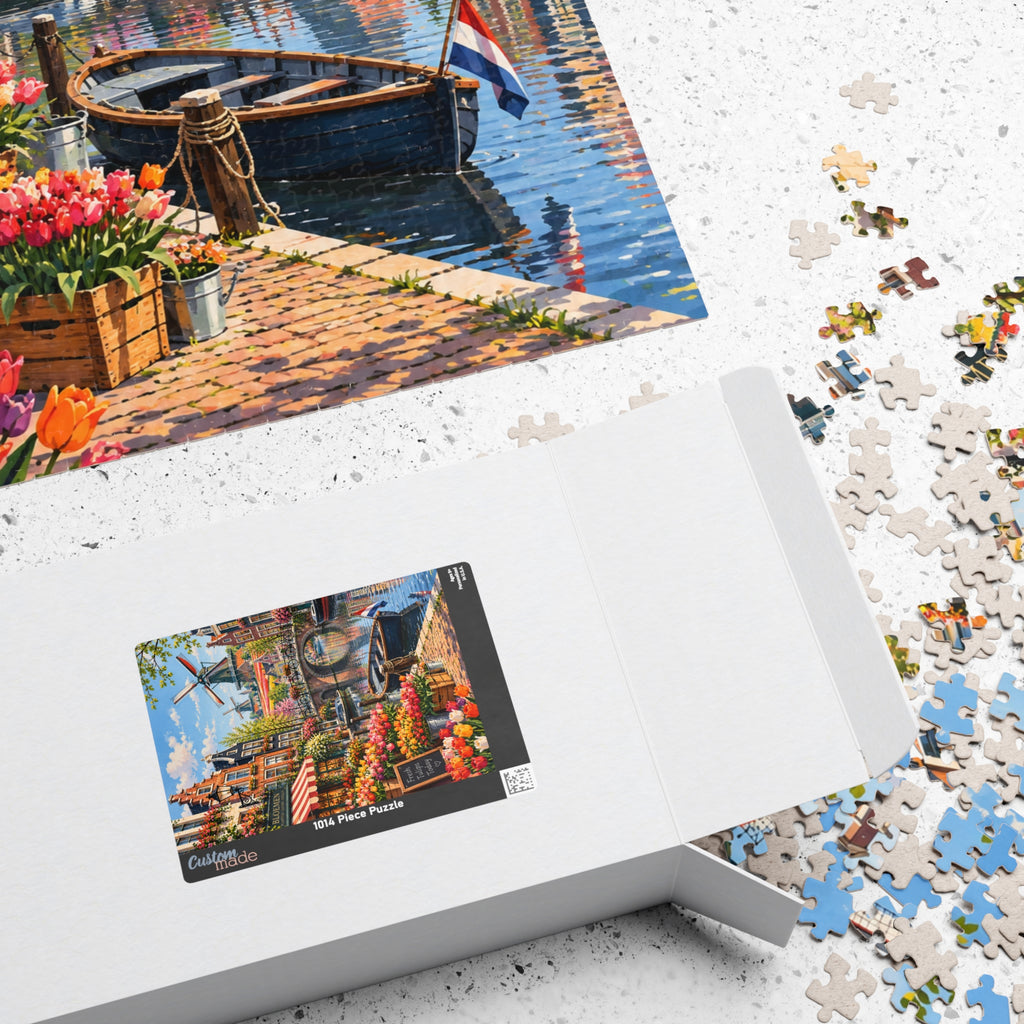 Dutch Canal & Tulips Adult Jigsaw Puzzle | 1,014 Pieces