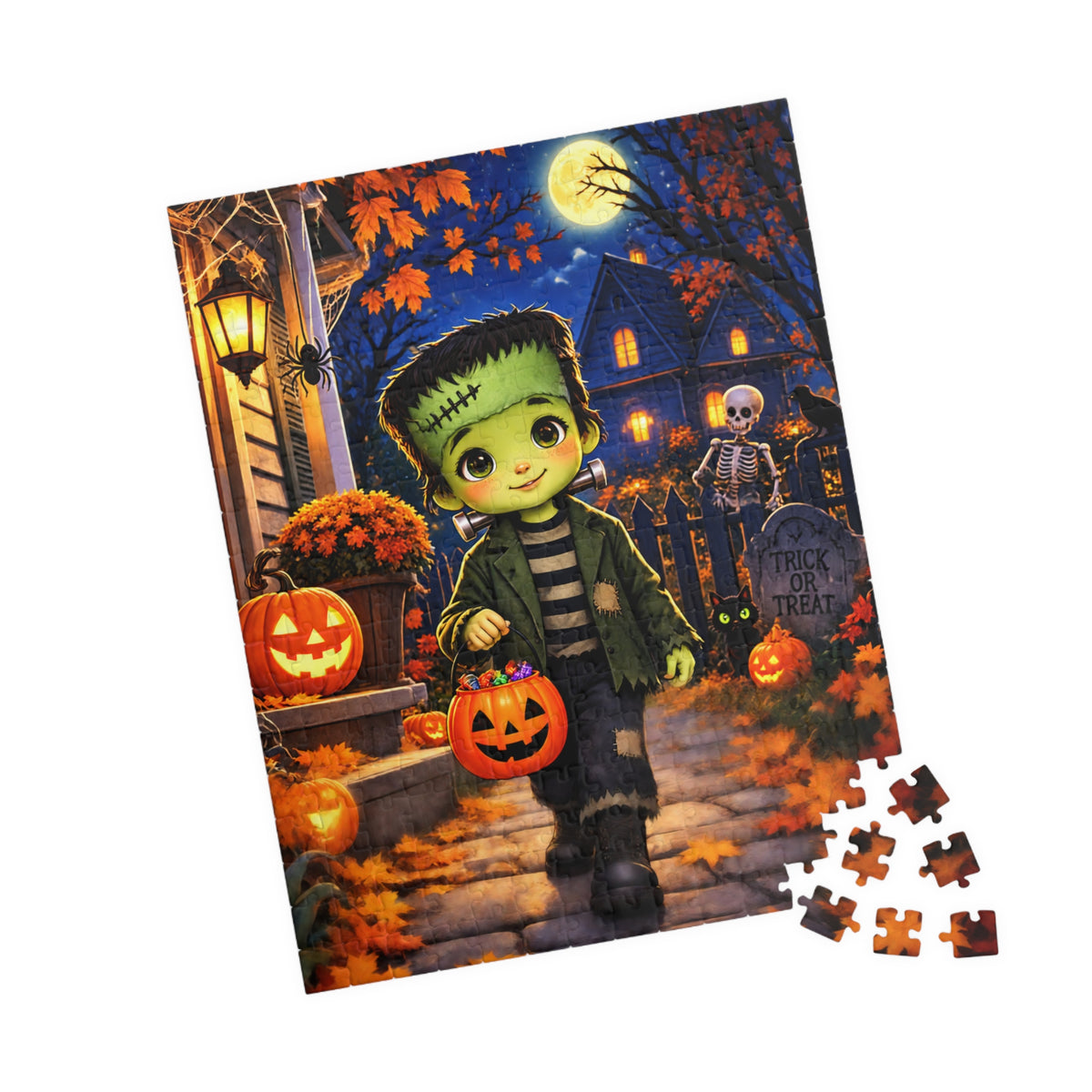 Cute Frankenstein Halloween Puzzle — Kid-Friendly Pumpkin Trick-or-Treat Jigsaw (252 pcs)