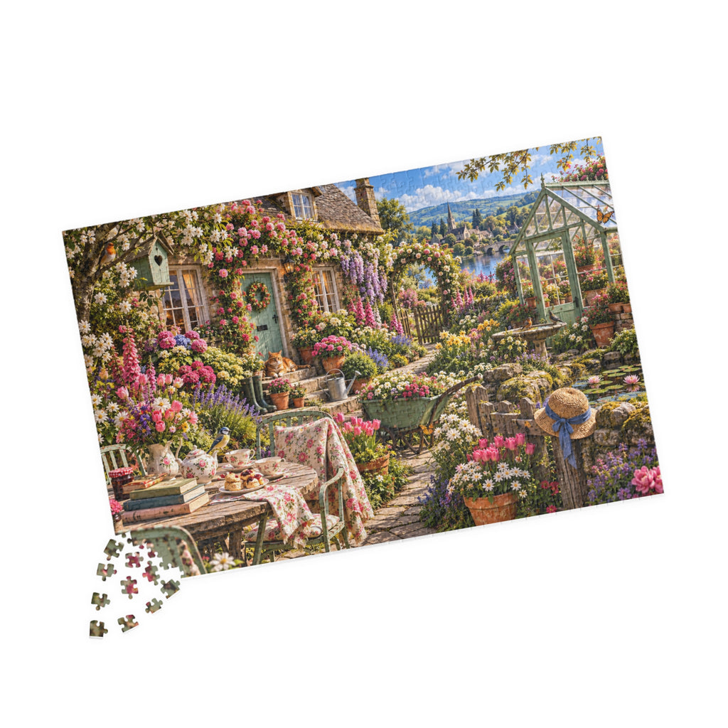 Garden Cottage Jigsaw Puzzle - 1014 Piece Floral Tea Party Scene
