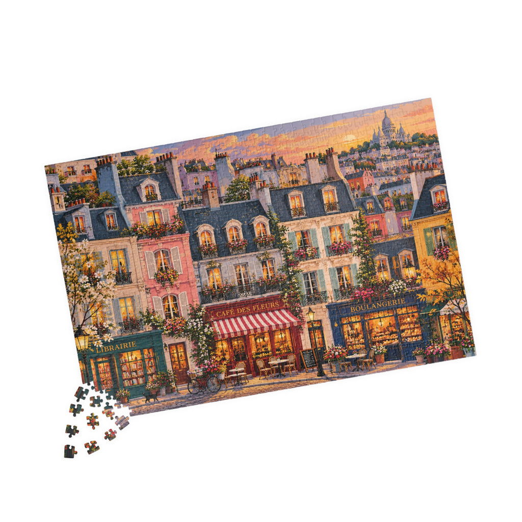 Golden Hour in Paris Jigsaw Puzzle | Colorful Montmartre Café Scene - 1014 pcs