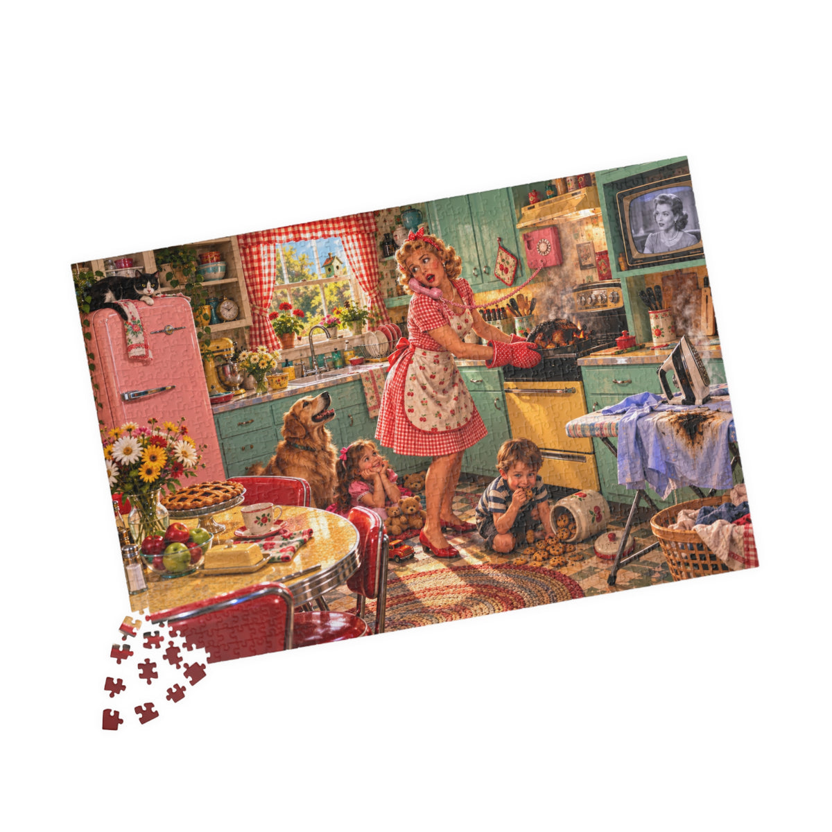 Vintage 1950s Kitchen Family Puzzle — Retro Homemaker Scene (1014 pcs)
