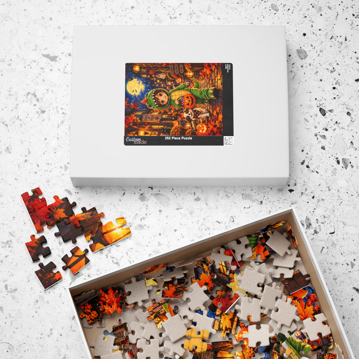 Halloween Kids Puzzle — Child in Dinosaur Costume Trick-or-Treating (252 pcs)