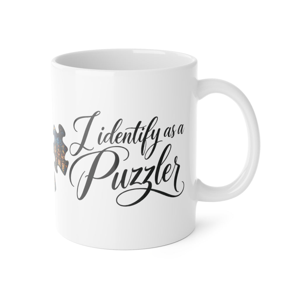 I Identify as a Puzzler Mug — 11oz Ceramic Jigsaw Puzzle Lover Coffee Cup