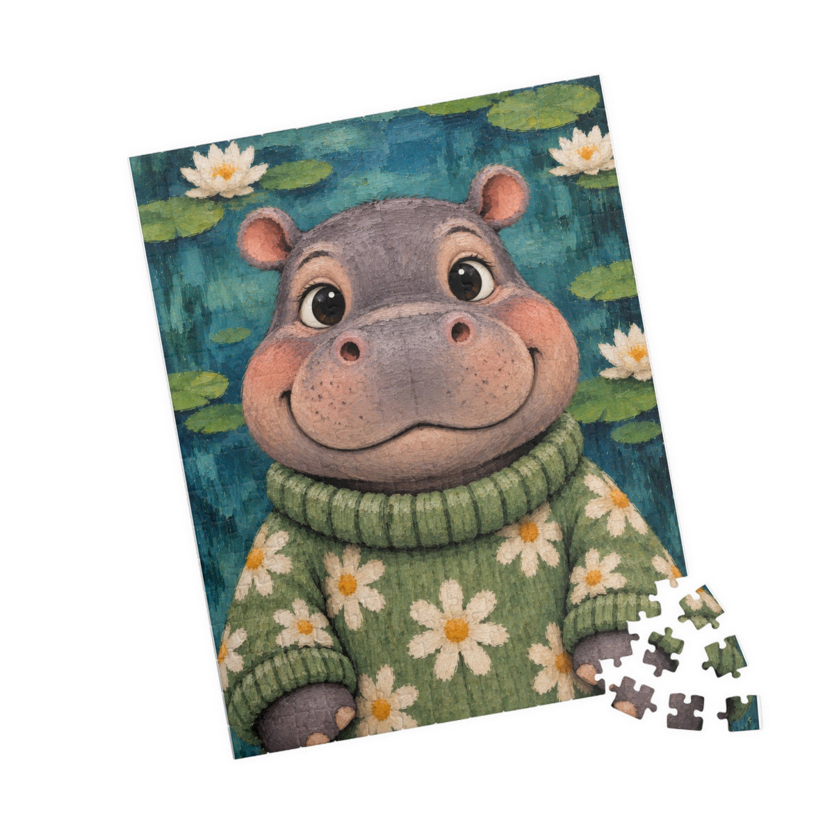 Hippo in a Daisy Sweater Kids Puzzle | The Cozy Critter Club | 252 Pieces