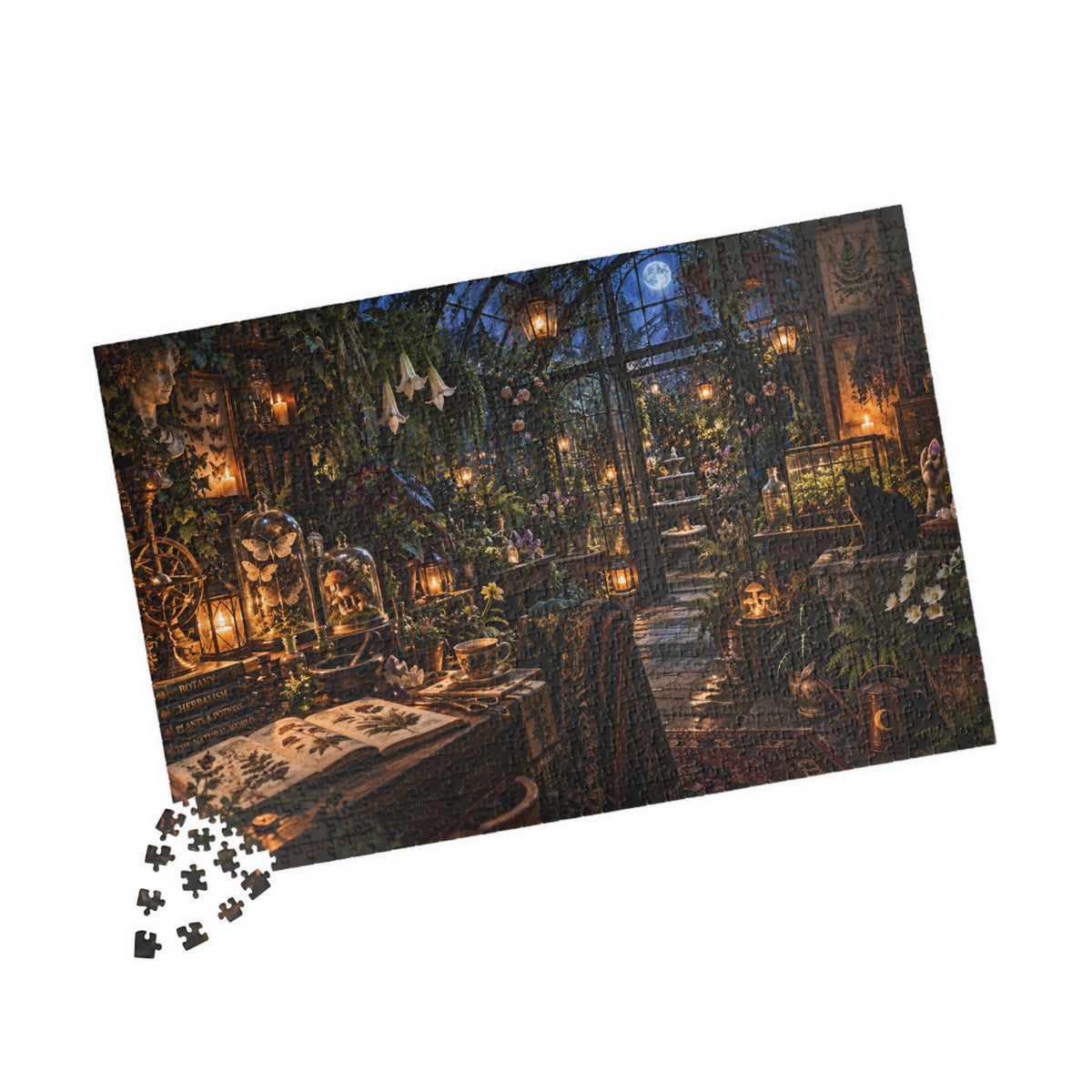 Cozy Moonlit Greenhouse Puzzle — 1014-Piece Vintage Botanical Jigsaw