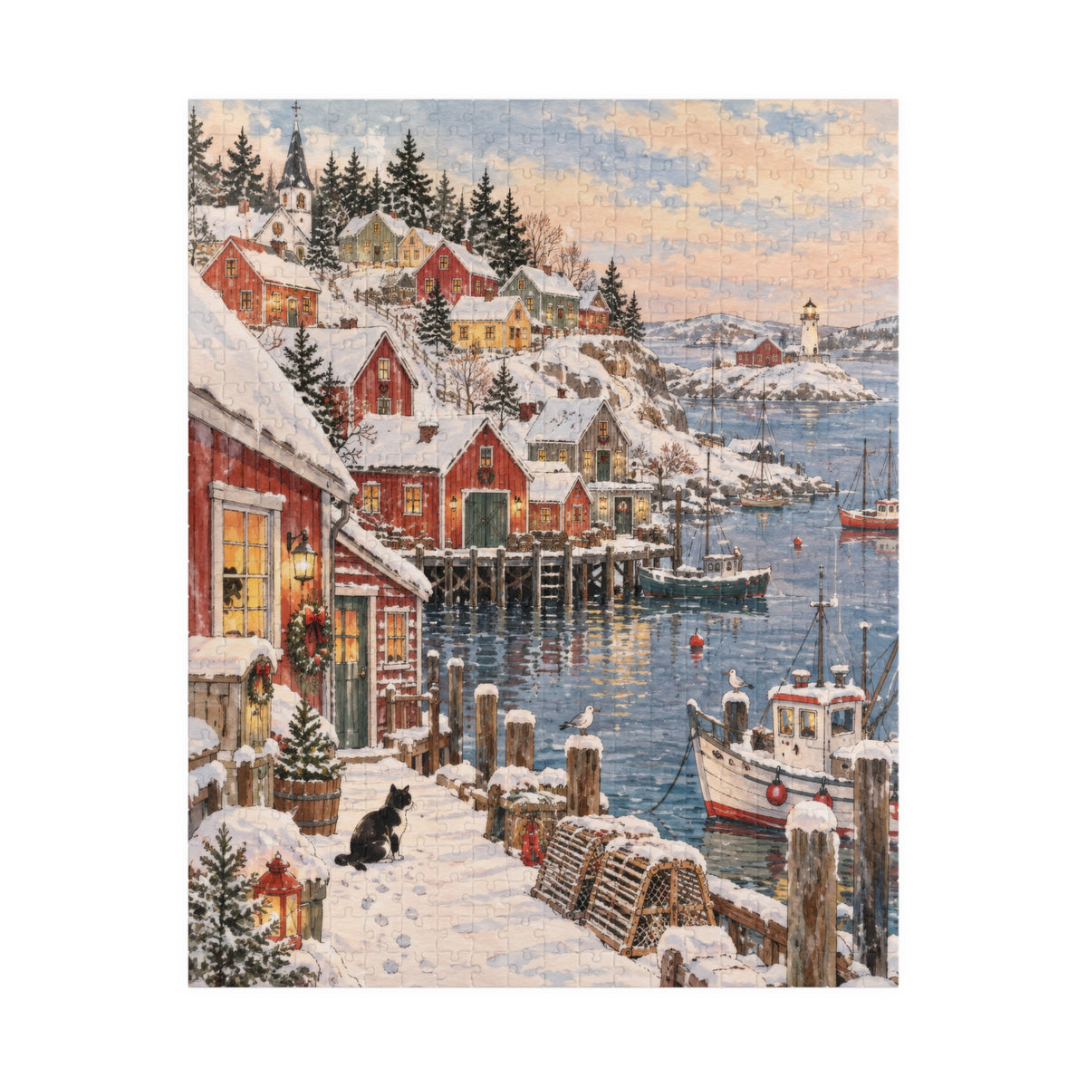 Winter Harbor Village Jigsaw Puzzle | 520 Pieces