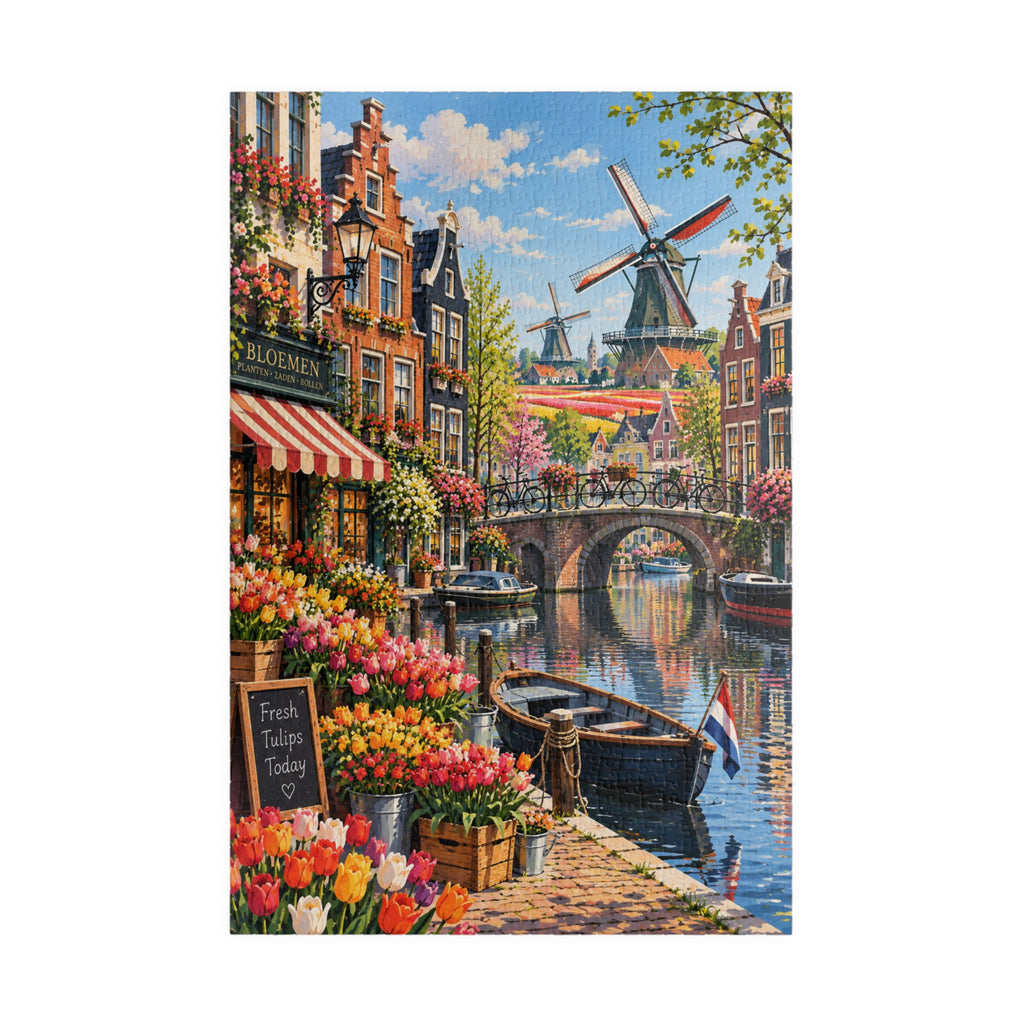 Dutch Canal & Tulips Adult Jigsaw Puzzle | 1,014 Pieces