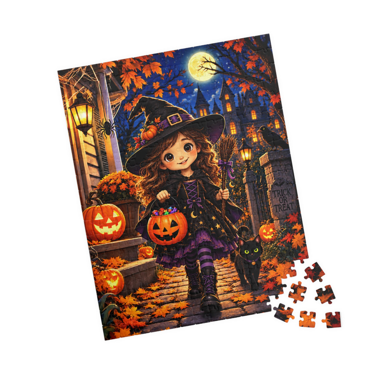Halloween Witch Girl Puzzle — Cute Trick-or-Treat 520-Piece Jigsaw