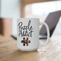 Puzzle Addict Coffee Mug – Jigsaw Puzzle Lover Gift with Alice in Wonderland Artwork 15oz
