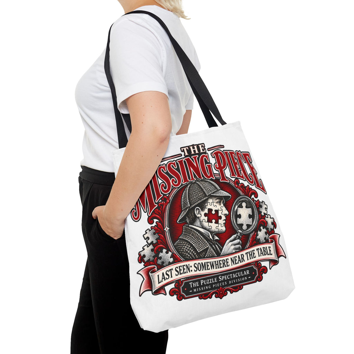 The Missing Piece Detective Puzzle Tote Bag | Large Puzzle Carrying Bag