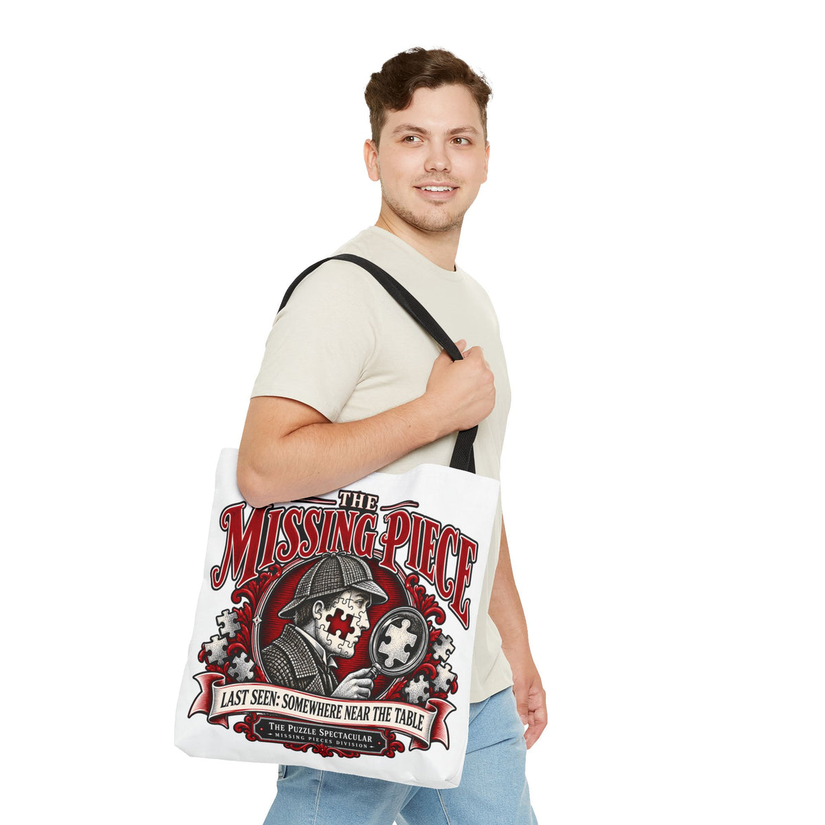 The Missing Piece Detective Puzzle Tote Bag | Large Puzzle Carrying Bag