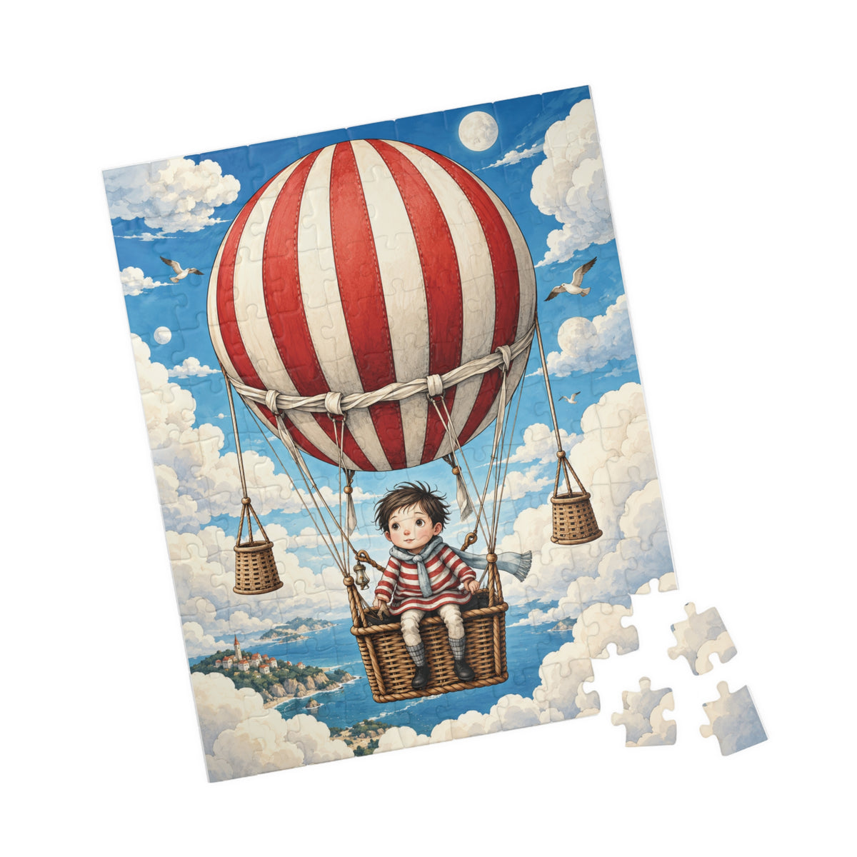 Hot Air Balloon Kids Puzzle — Vintage-Style 110/252-Piece Jigsaw
