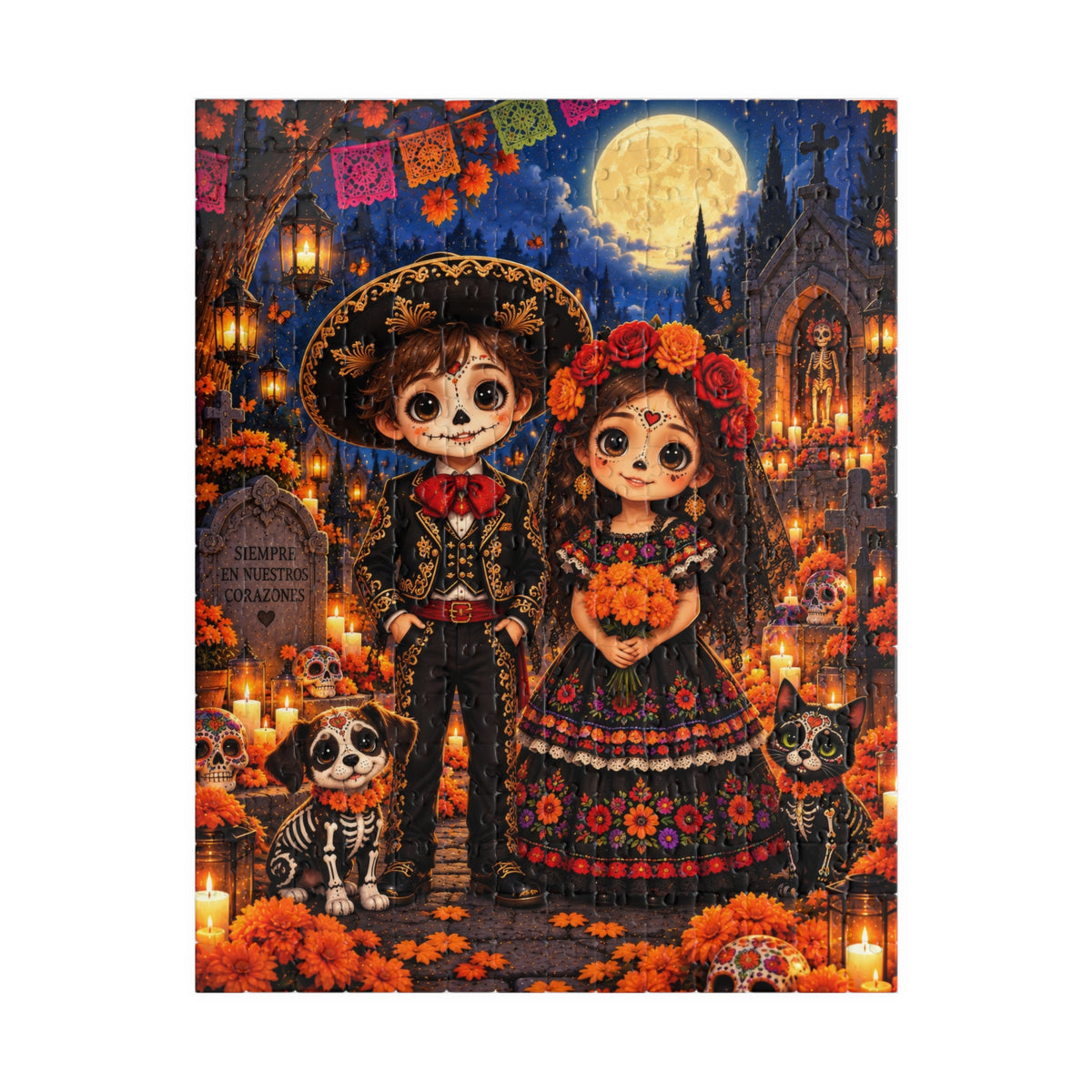 Day of the Dead Couple Jigsaw Puzzle – Colorful Catrina & Catrín Scene (252 pcs)