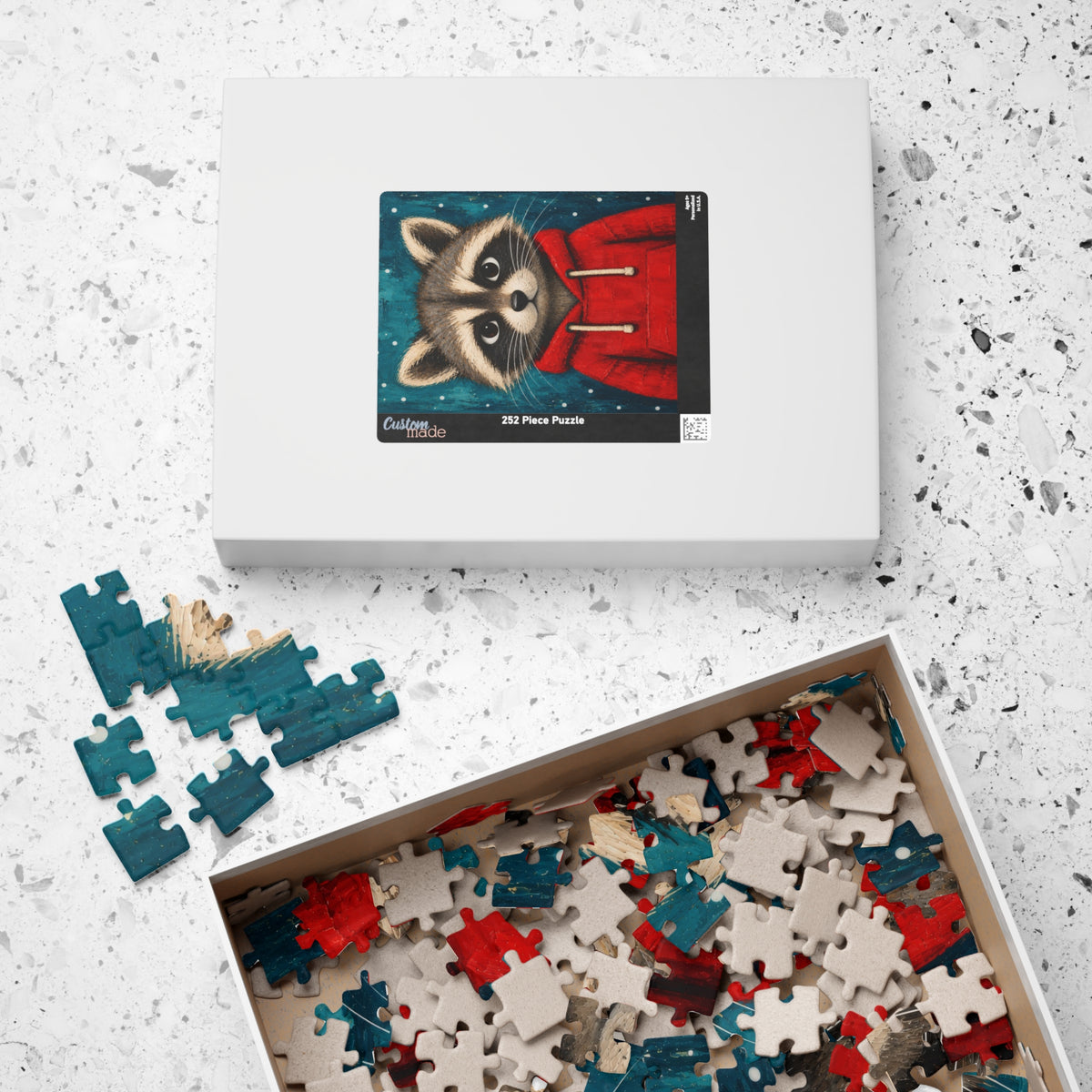Raccoon in a Red Hoodie Kids Puzzle | The Cozy Critter Club | 252 Pieces