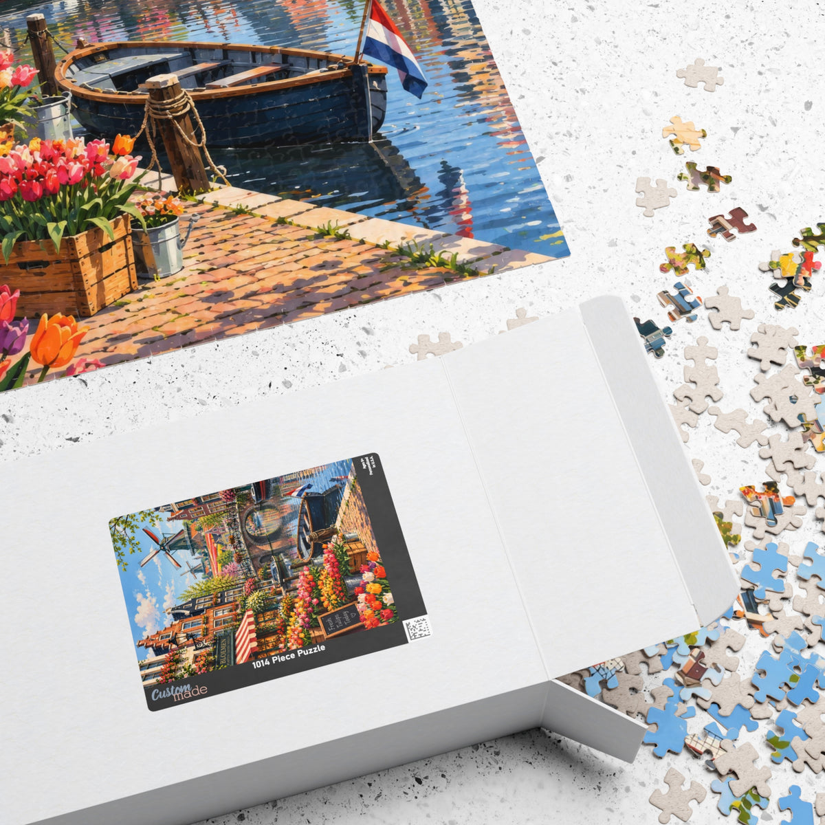 Dutch Canal & Tulips Adult Jigsaw Puzzle | 1,014 Pieces