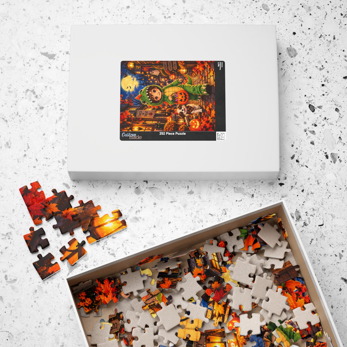 Halloween Kids Puzzle — Child in Dinosaur Costume Trick-or-Treating (252 pcs)