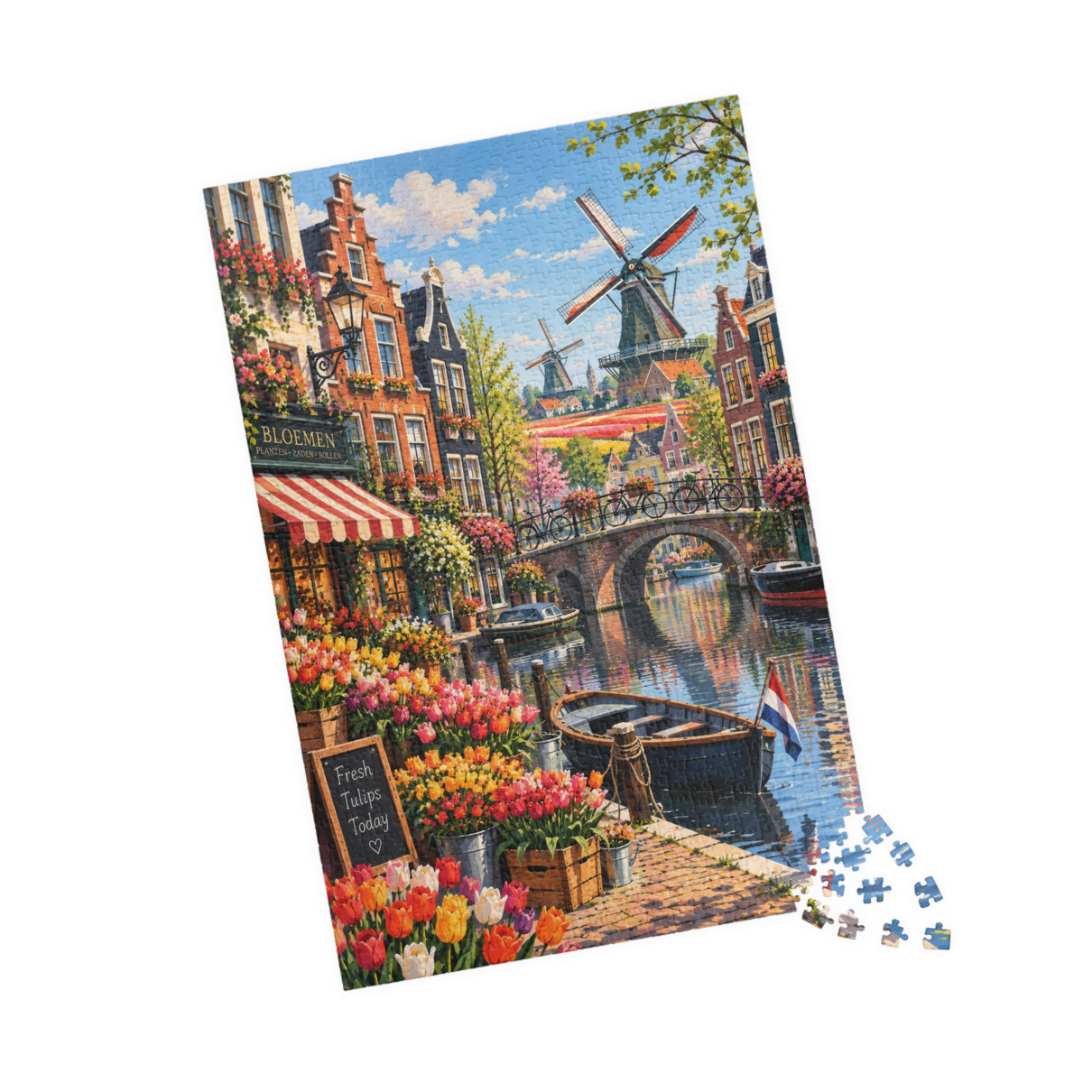 Dutch Canal & Tulips Adult Jigsaw Puzzle | 1,014 Pieces