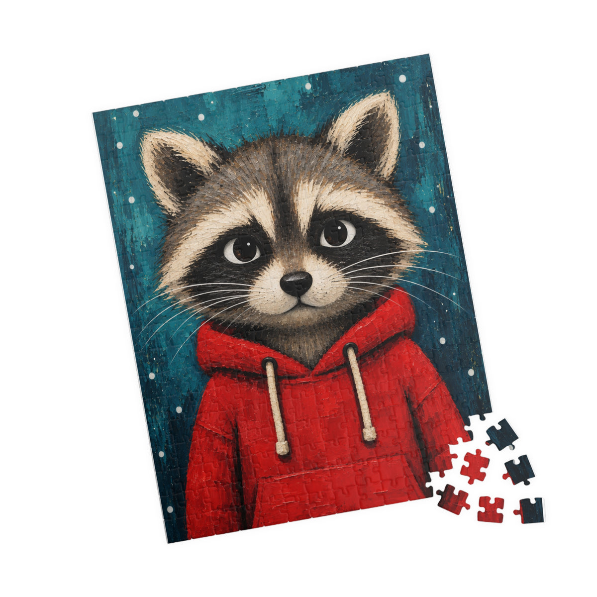 Raccoon in a Red Hoodie Kids Puzzle | The Cozy Critter Club | 252 Pieces