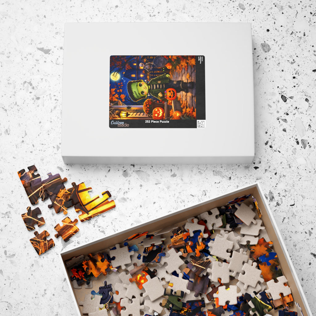 Cute Frankenstein Halloween Puzzle — Kid-Friendly Pumpkin Trick-or-Treat Jigsaw (252 pcs)