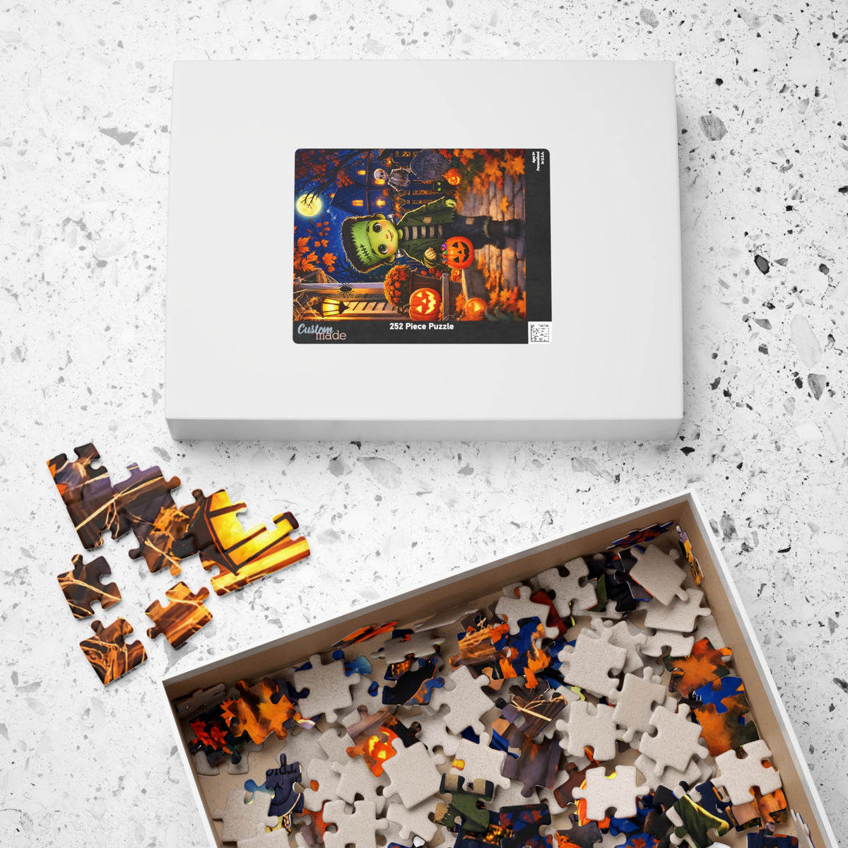 Cute Frankenstein Halloween Puzzle — Kid-Friendly Pumpkin Trick-or-Treat Jigsaw (252 pcs)