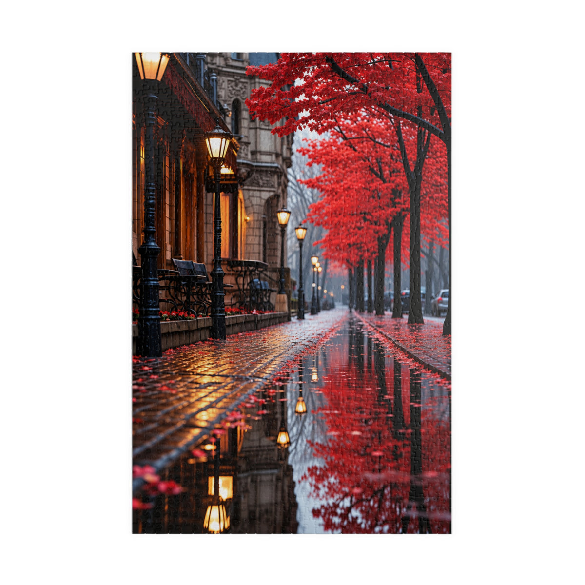 Autumn Rainfall Street Puzzle — 1014-Piece Scenic Jigsaw