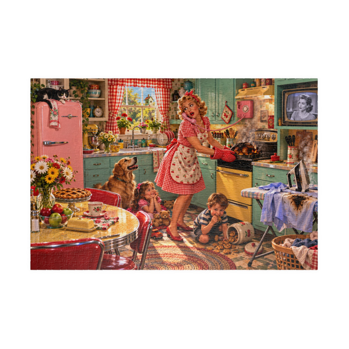 Vintage 1950s Kitchen Family Puzzle — Retro Homemaker Scene (1014 pcs)