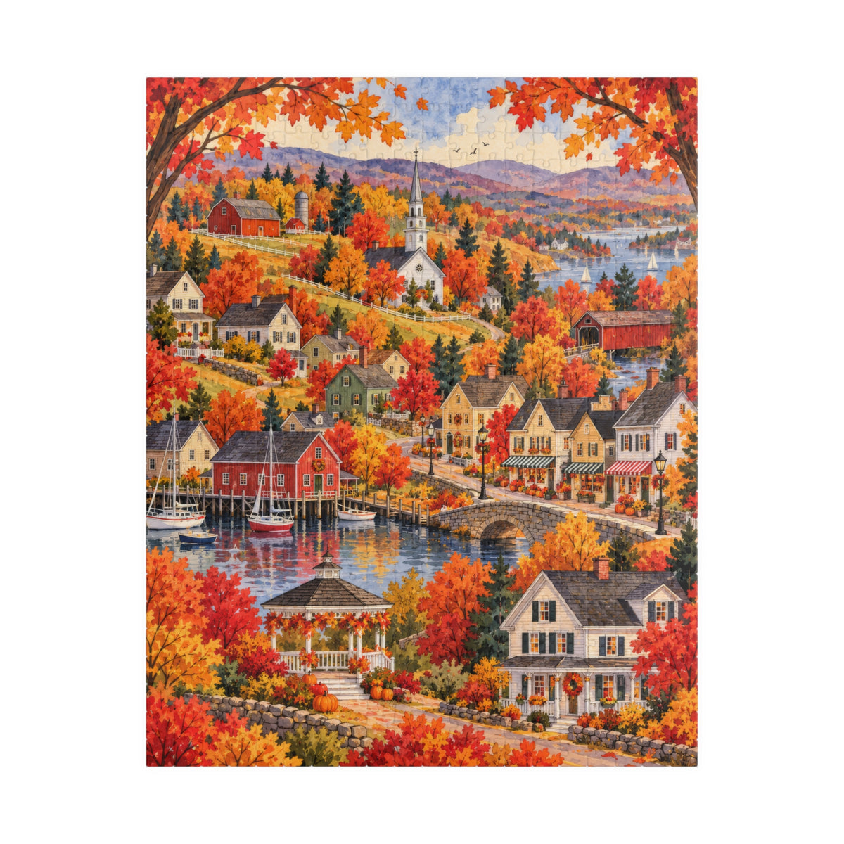 Autumn in New England Jigsaw Puzzle | Cozy Fall Village | 520 Pieces