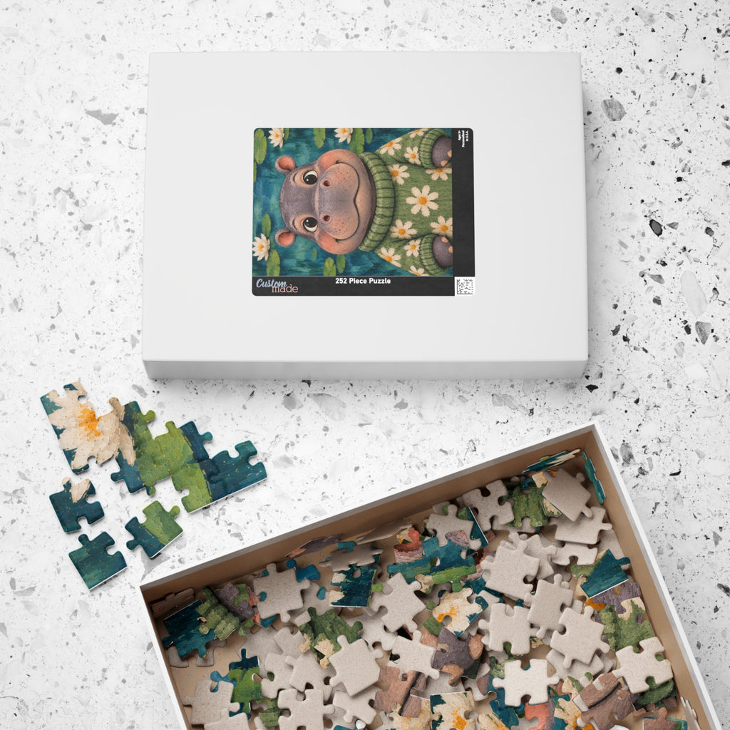 Hippo in a Daisy Sweater Kids Puzzle | The Cozy Critter Club | 252 Pieces