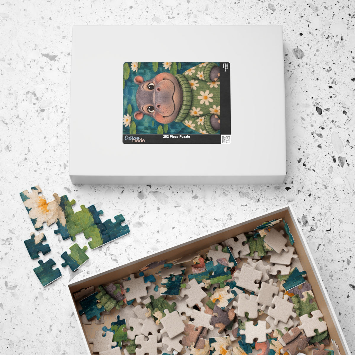 Hippo in a Daisy Sweater Kids Puzzle | The Cozy Critter Club | 252 Pieces