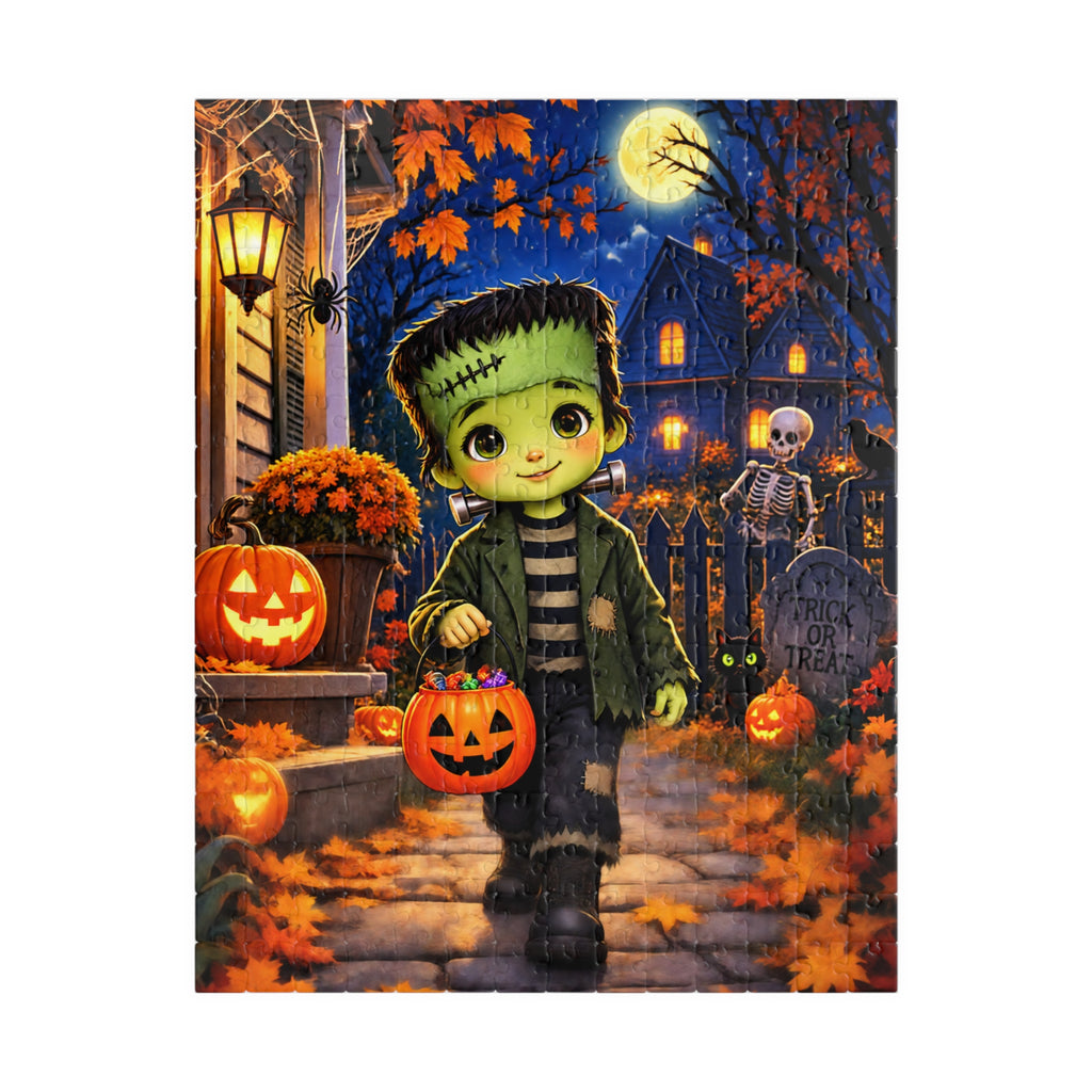 Cute Frankenstein Halloween Puzzle — Kid-Friendly Pumpkin Trick-or-Treat Jigsaw (252 pcs)