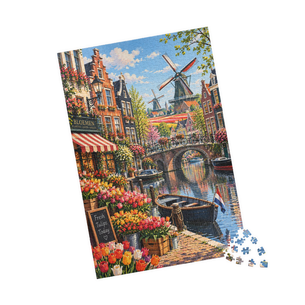 Dutch Canal & Tulips Adult Jigsaw Puzzle | 1,014 Pieces