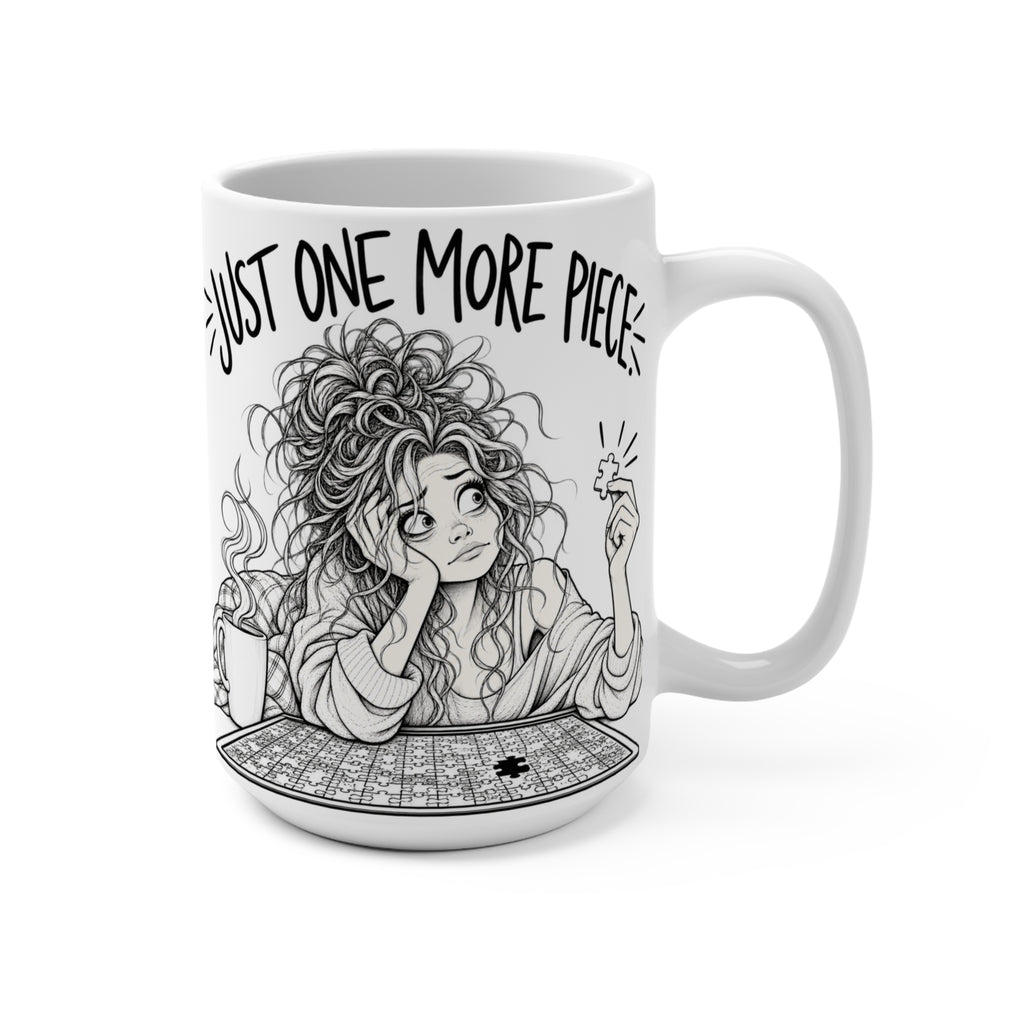 Just One More Piece Mug – Funny Jigsaw Puzzle Lover Coffee Mug, 15 oz