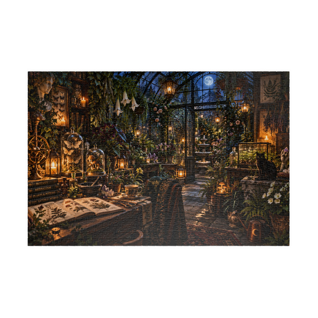 Cozy Moonlit Greenhouse Puzzle — 1014-Piece Vintage Botanical Jigsaw