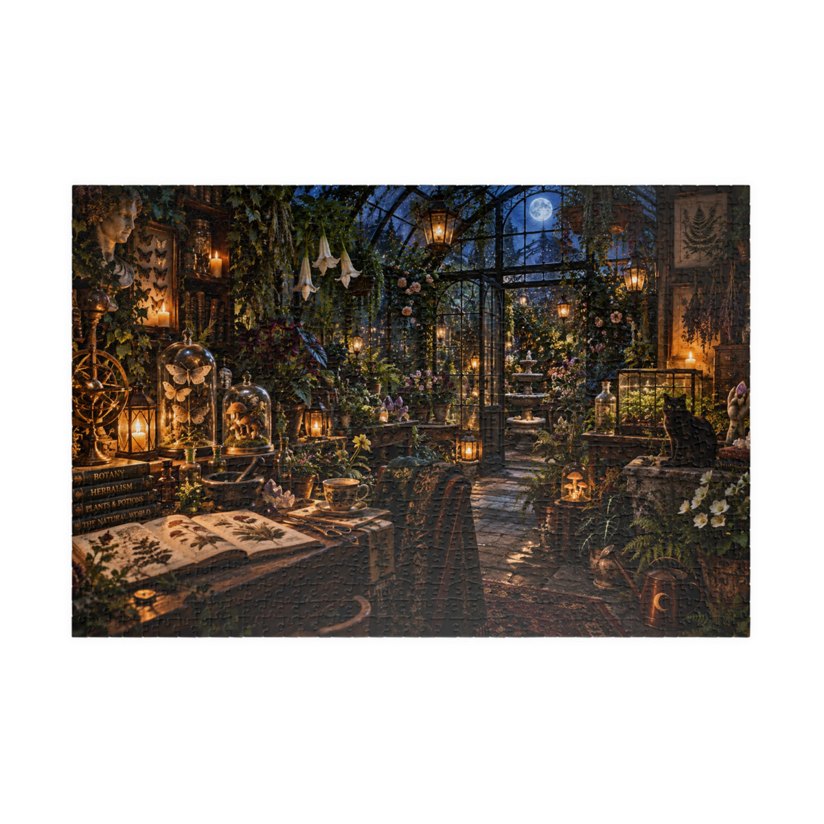 Cozy Moonlit Greenhouse Puzzle — 1014-Piece Vintage Botanical Jigsaw