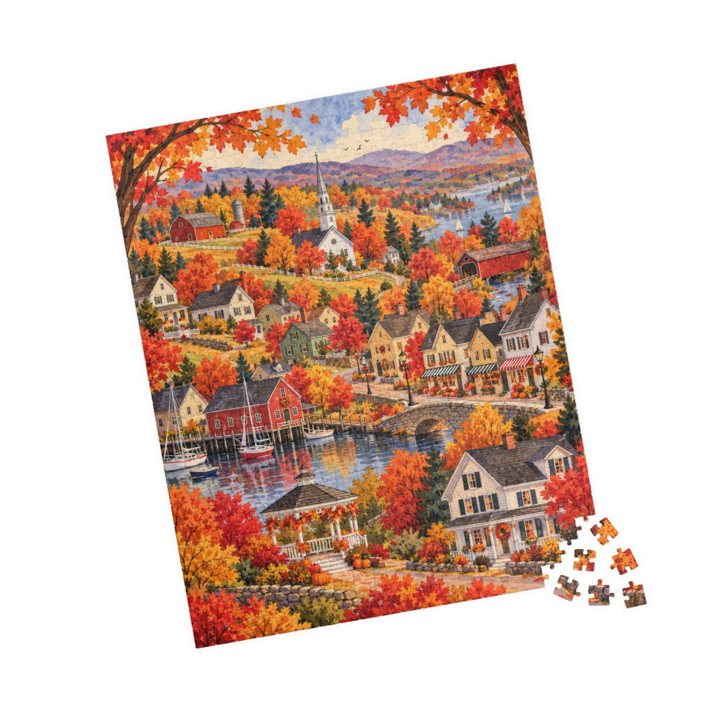 Autumn in New England Jigsaw Puzzle | Cozy Fall Village | 520 Pieces