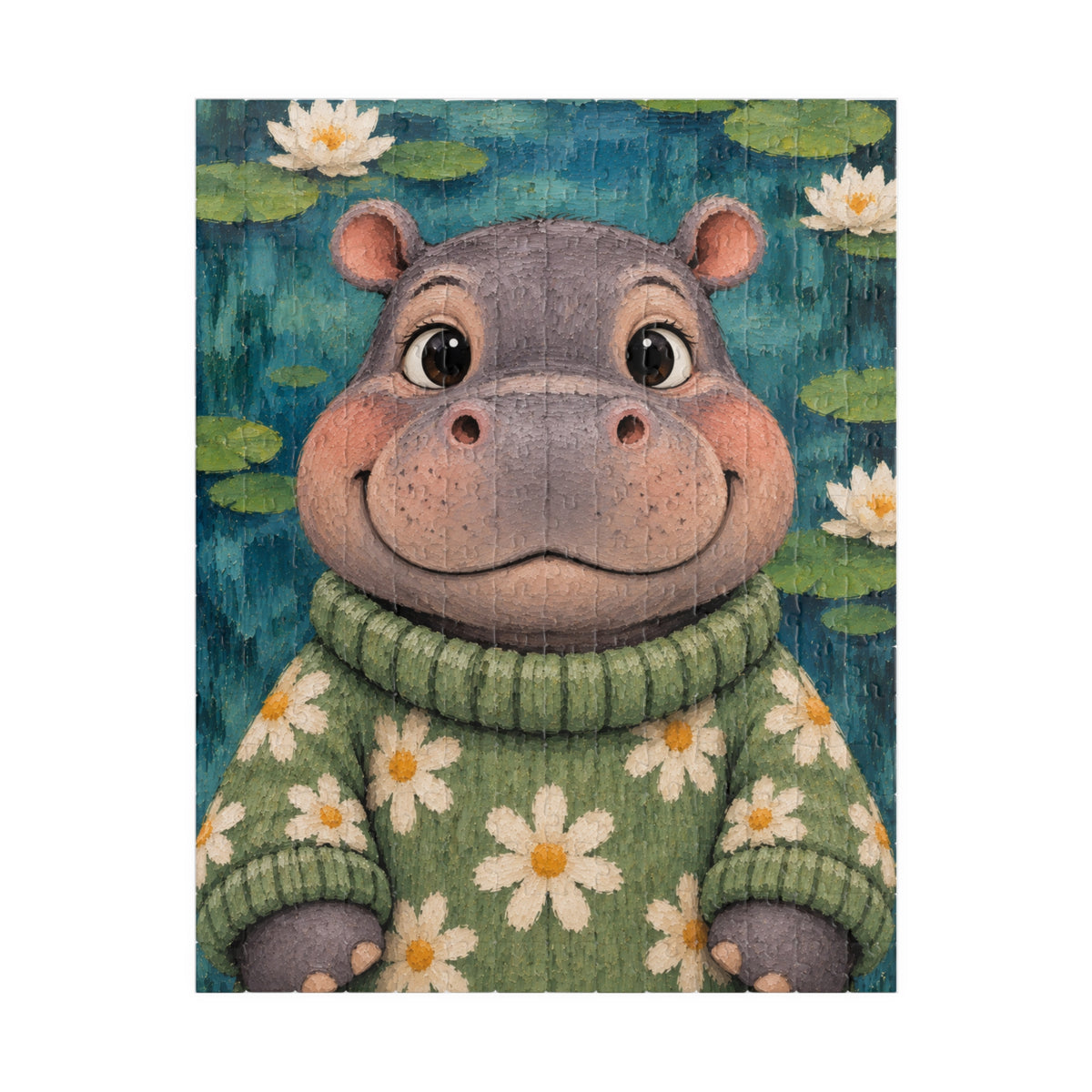 Hippo in a Daisy Sweater Kids Puzzle | The Cozy Critter Club | 252 Pieces