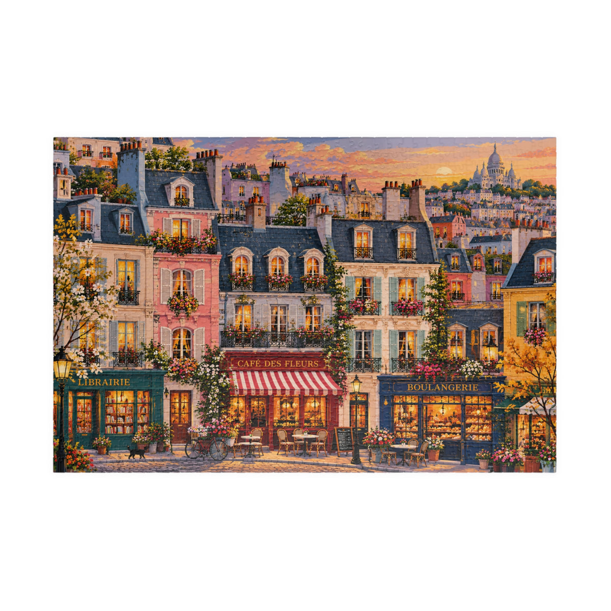 Golden Hour in Paris Jigsaw Puzzle | Colorful Montmartre Café Scene - 1014 pcs
