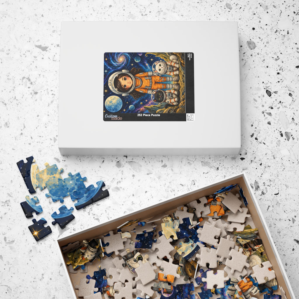 Space Explorer Kids Puzzle — Cute Astronaut Girl & Space Cats Jigsaw (252 pcs)
