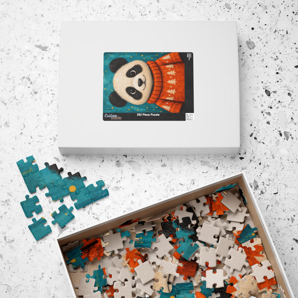 Panda in an Orange Sweater Kids Puzzle | The Cozy Critter Club | 252 Pieces
